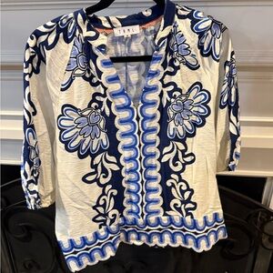 THML Navy and White Floral Embroidered Blouse